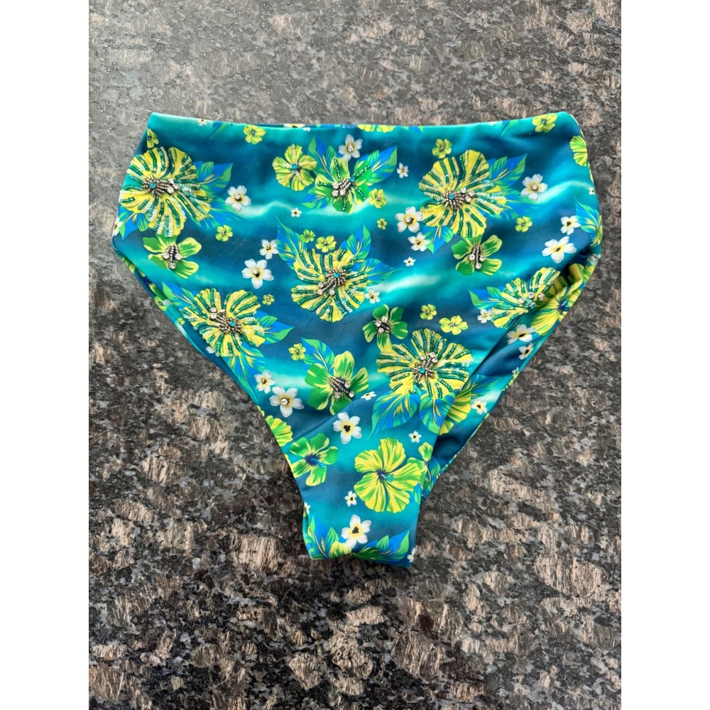 Oceanus High Waisted Tropical Floral‎ Beaded Sequin Bikini Bottoms swimsuit